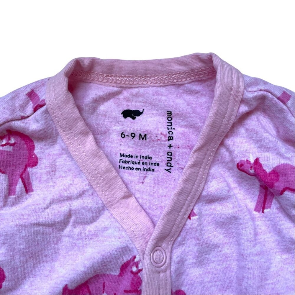 Monica + Andy Organic Cotton Baby Footie Pajamas | Pink Unicorn Print 6-9 M - Picture 5 of 5